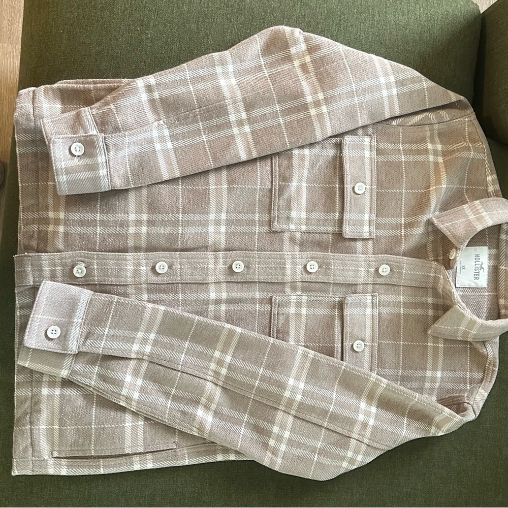 Hollister Tan and White Casual Button Down Shirt